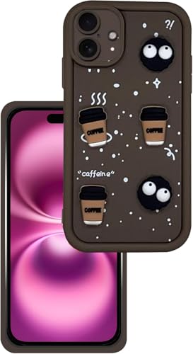 Image of GoldKart Back Case Cover Compatible for iPhone 16 | Cute Fun Cartoon 3D Ball Coffee Silicone Case | Full Body Protection Back Cover for iPhone 16 - Brown