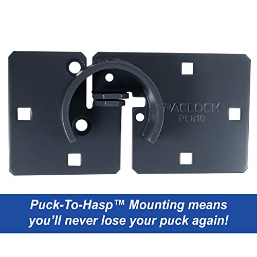 Image of PACLOCK's KT2173A /810 Hasp and Puck Combo Kit, Buy American Act Compliant, High Security 6-Pin Cylinder, One Lock Keyed to #26541 w / 2 Keys, Blue Anod. Alum. Puck, Double Coated Grey Hasp