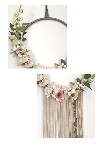 RISEON Handmade 32" Long Large Tassel Dream Catcher Wall Hanging Decoration Macrame Fringe Floral Flower Wreath Dreamcatcher Boho Home Decor Ornament Gift (Peach)