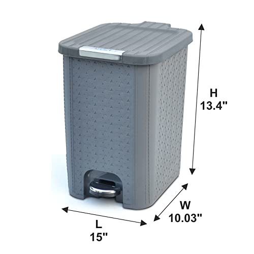 Image of FLAIR Ultra Home Pedal Trash Bin - 15L Large Dustbin with Inner & Lid | Unbreakable Plastic, Odor Control, Lightweight | Non Garbage Smell | Perfect for Bathroom, Kitchen & Office (Grey)