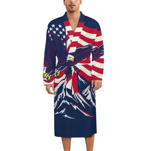 Ea-gles Flying Over U.S. Flag Soft Robe Long Sleeve Bathrobes V Neck Sleepwear Spa Robes with Belt Men Woman