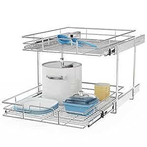 ROOMTEC Individual Pull Out Cabinet Organizer (20″ W x 21″ D), 2 Tier Spice Rack Organizer for Cabinet, Slide Out Drawer Pantry Shelf Organization and Storage for Kitchen Bathroom