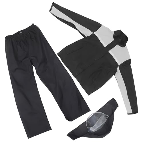 NUOBESTY Conjunto para Motociclista XL Chaqueta y Pantalón Resistentes al Viento Negro y Gris Traje de Lluvia para Hombre Bandas Reflectantes para Actividades al Aire Libre