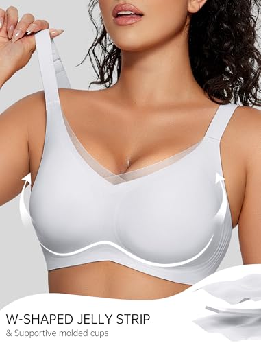 Image of OEAK Womens Wireless Jelly Bras V Mesh Comfortable Bralette Supportive Tshirt Bra No Underwire Seamless Push Up Everyday Bras