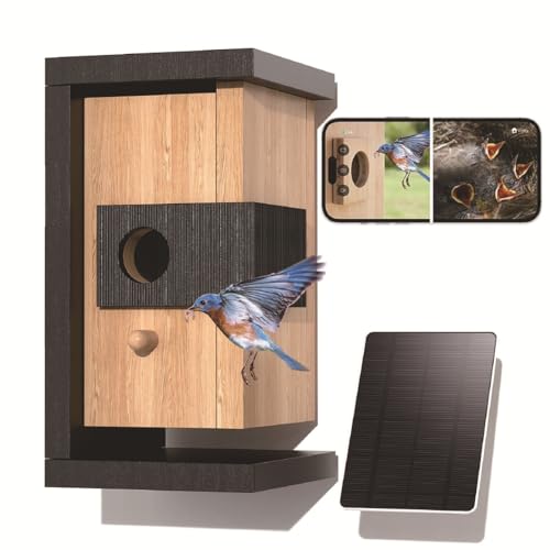 Kirnuo スマートバードハウス AI鳥認識 鳥観察カメラ フルHDライブ配信 ナイトビジョン対応 ソーラー給電 防水IP65 屋外用 巣箱 アプリ連動 (A)