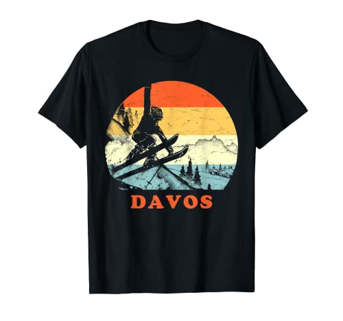 Ski Davos, Suiza Vintage Snow Ski Vacaciones Regalo Camiseta