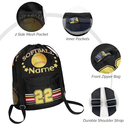 zaaprintblanket Softball Black Custom Sports Gym String Backpack Drawstring Sackpack Backpack for Women Men3