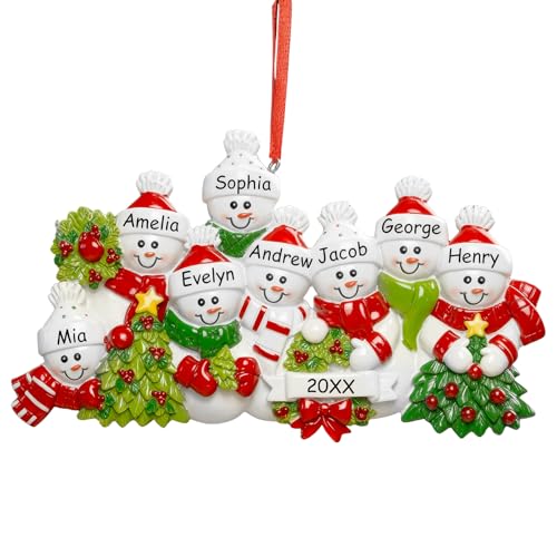 Image of iDIY 2026 Personalized Christmas Ornaments Family of 8 - Custom Snowman Family Christmas Ornaments with Name, Customized Premium Resin Keepsake Gift for Christmas Tree Decorations