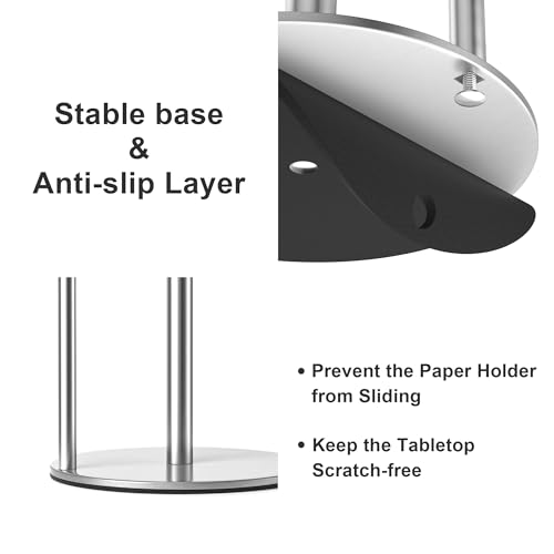 Image of Paper Towel Holder Silver, Premium Stainless Steel Kitchen Roll Dispenser, Countertop Roll Organizer with Weighted Base