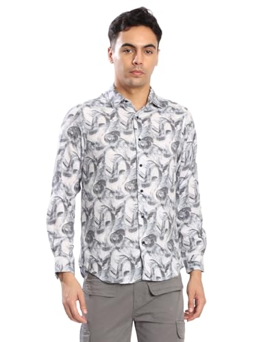 Image of BENE KLEED Men's Abstract Print Cotton Blend Shirt | Spread Collar | Full Sleeves | Tailored Fit |