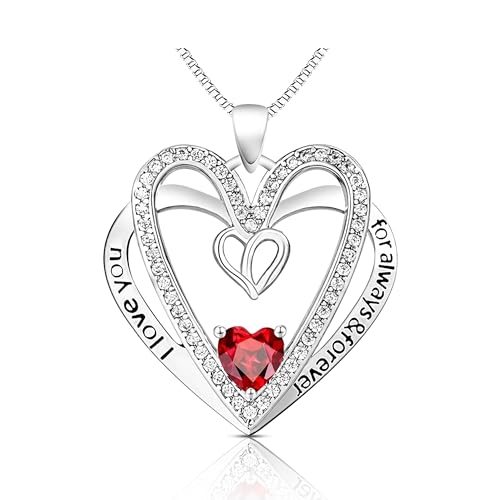 U.Seizeyes Birthstone Necklace for Women, 18K White Gold Over Sterling Silver Forever Love Heart Pendant, Fine Jewelry Romantic Gifts for Girlfriend Wife Her 18+2" January
