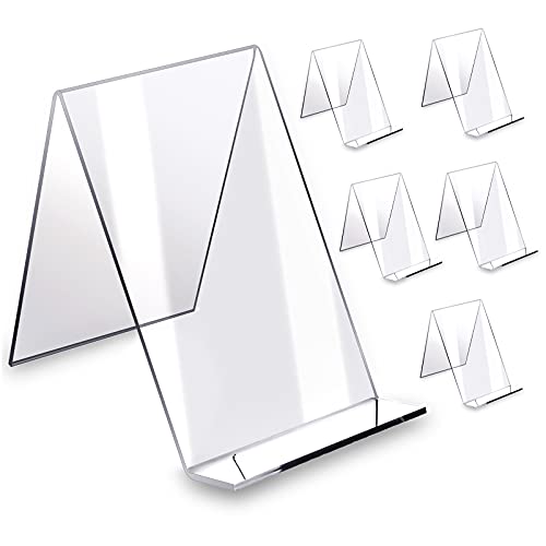 VANGELIX 6 Pack Acrylic Book Stand with Flat Ledge, Large Book Display Stand, Clear Stand for Display, Picture Stand and Acrylic Stand Designed for Comic Book, Photo and Notebook