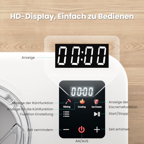 Acmeenjoy Eismaschine mit Kompressor 1,2L, Eismaschine Selbstkühlend 110W, mit Entnehmbarem Eisbehälter, inkl. Rezeptheft/Eisportionierer/Messzylinder mit Skala – Bild 3