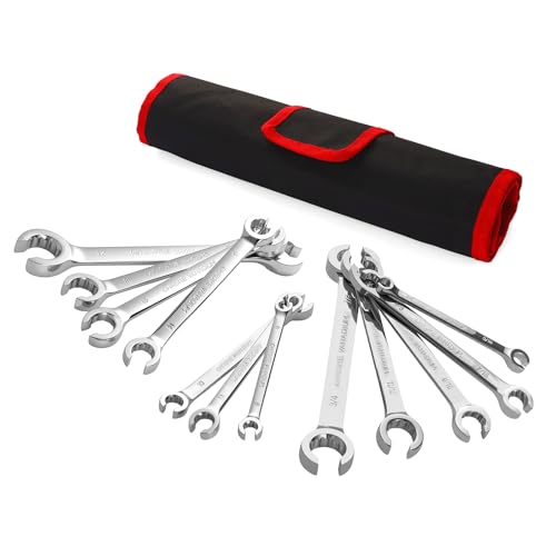 BILITOOLS 12-Piece Flare Nut Wrench Set, Metric & Standard, 12-Point Line Wrench Set 6 to 21mm & 1/4' to 7/8', Cr-V Steel