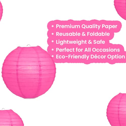 Image of Wanna Party 12 inch Fushia Round Paper Lanterns Decorative Hanging Chinese Japanese Paper Lanterns Lamp for Birthday Halloween Wedding Baby Bridal Shower Fall Home Decor Party Decoration