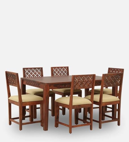 Image of CUSTOM DECOR Solid Sheesham Wood 6 Seater Dining Table Set (Pure Sheesham Wood)