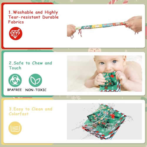 Image of SNOWIE SOFT Baby Cloth Book 115x70cm 3D Christmas Themed Colorful Baby Crib Cloth Fence Wrap with Fun Mirror, Squeaky Toy, Interactive Play Book for Tummy Time