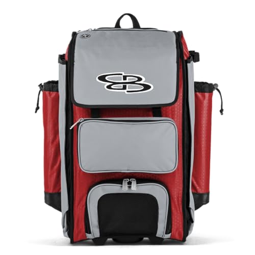 Boombah Catchers Superpack Hybrid Rolling Bat Bag - BM-9060C23 Red/Gray - Wheeled & Backpack Version