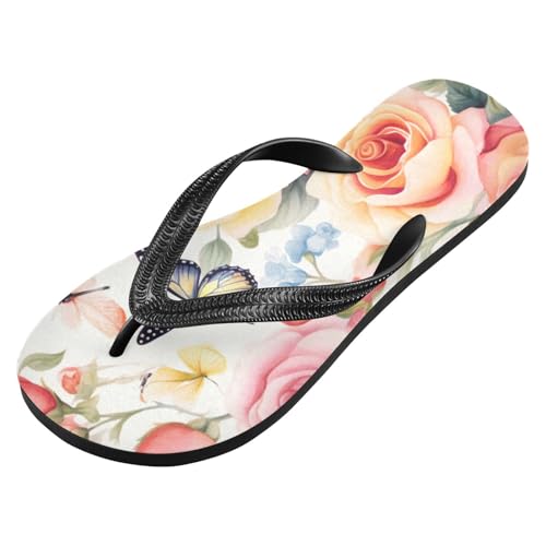 Butterfly Rose Floewr Spring Men's & Women's Classical Beach Rubber Sandal Flip Flop Comfortable Slipper 214B3153