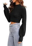 GeGekoko Womens Jumpers Sweatshirt Sexy Crew Neck Cropped Sweaters Ribbed Knit Long Sleeve Crop Tops Pullover Black - Image 3
