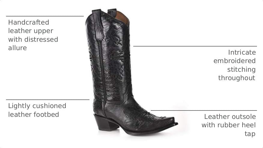Image of Corral Boots Womens Embroidered Snip Toe Casual Boots Mid Calf Mid Heel 2-3 inch
