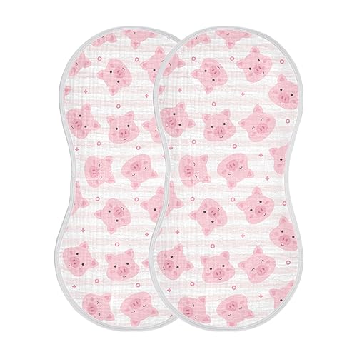 Image of Muslin Baby Burp Cloths, Pink Pigs Stripes Muslin Baby Rags Comfy Soft Absorbent in for Newborn Boys and Girls 2 Piece 22 x 11 Inch