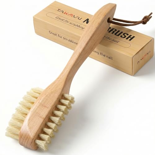 TAKAVU Nail Brush Dual-Sided Boar Bristle for Fingernails & Toenails