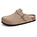 ODOLY Genuine Suede Clogs for Women Men Soft Cork Footbed Leather Mules Comfort Potato Shoes with Arch Support, Taupe 39