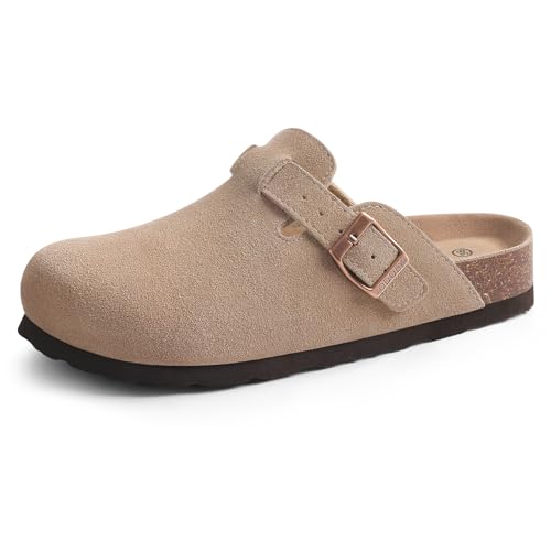 genuine suede clogs for women men soft cork footbed leather mules comfort potato shoes with arch support