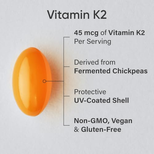 Image of Sports Research Low Dosage Vitamin K2 as MK-7 45mcg with Coconut MCT Oil - Vegan Certified, Non-GMO Verified & Gluten-Free - 90 Softgels