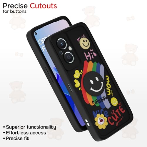 Image of Pikkme Back Cover for Oppo F21 Pro 5G / F21s Pro 5G | Soft Silicone| Cute Rainbow Smile & 3D Cartoon Flower Design | Shockproof Raised Camera Protection Bumper Case (Black)