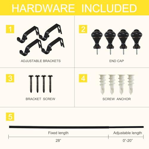 NICETOWN Adjustable Curtain Rods 2-Pack 28-48 Inch, Matte Black Copper Rods with Decorative Finials for Windows, Heavy Duty Short Window Drapery Poles for Indoor Outdoor Patio Bedroom