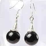  Sweet & Happy Girl\'s Store 10mm schwarz Achat Perlen Silber Ohrh?nger Schmuck Sweet & Happy Girl\'S
