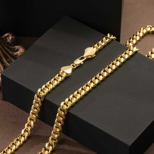 7MM Gold Chain for Men Women 14K Gold Chain Necklace for Women Mens Chains Necklaces Cuban Link Chains 16'' 18'' 20'' 22'' 24'' 26'' 30''4