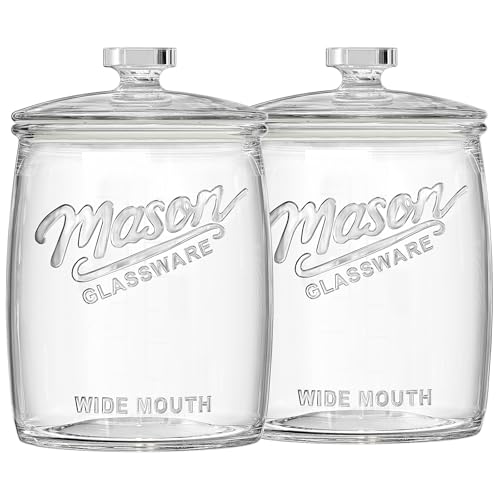 Folinstall 2 Pack 1 Gallon Glass Cookie Jar, Large Glass Jar with Airtight lid, Glass Food Storage Container for Cookies, Candy, Flour, Dog Treats, Coffee, Apothecary Jars
