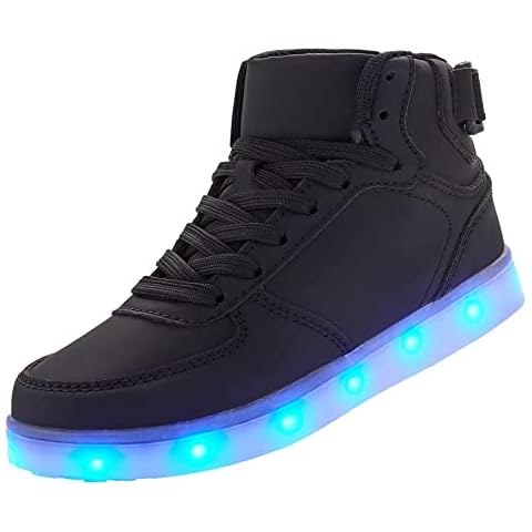 DIYJTS Kids LED Light Up Shoes, Fashion High Top LED Sneakers USB Rechargeable Glowing Luminous Shoes for Boys Girls Toddler Child Black Cover