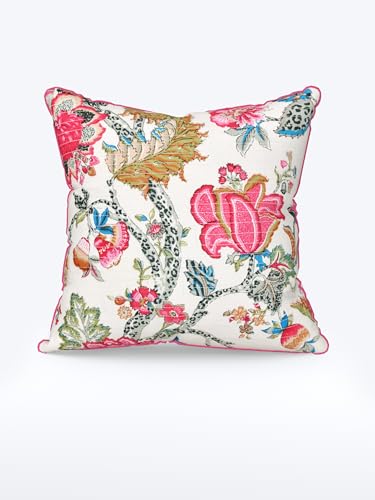 Image of Pure Cotton Quilted Cushion Cover 16x16 Inch | Anokhi Print Decorative Throw Pillow Cover | Soft Cotton Sofa Cushion Cover with Hidden Zipper | Living Room Bedroom Home Decor