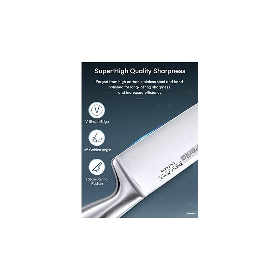 D.Perlla Knife Set, 14 Pieces Kitchen Knife Set with Clear Acrylic Knife Holder, Stainless Steel Super Sharp Chef Knife with Hollow Handle in One Piece Design