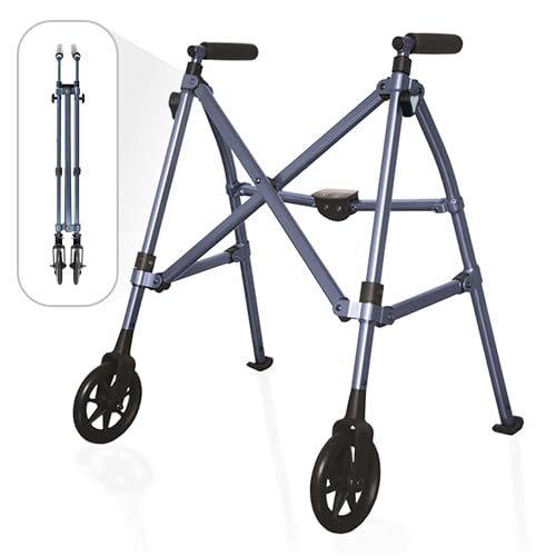 Stander Space Saver Walker Short, Lightweight Folding Rolling Mobility Aid for Juniors & Petite Adults, Compact 2-Wheel Disability Device with 6-inch Wheels & Rear Ski Glides, Cobalt Blue by Stander - Used condition - US$90.09