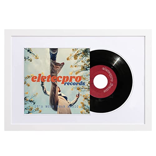 eletecpro Record Frame 16x24 Inches with 2 Double Sided Mats (Black & White), Jukebox Record Album Frames for 12x12 LP Covers, Vinyl Record Display Wall Mounting, Home Decor, White Picture Frame