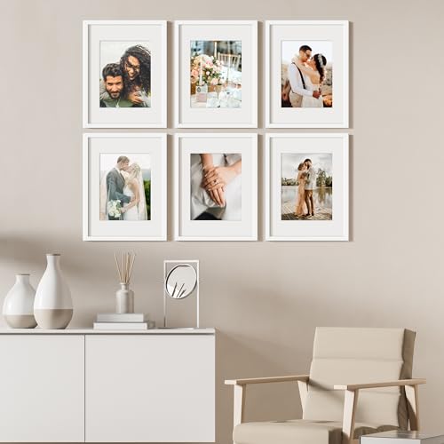Image of upsimples 12x16 Picture Frame Set of 5, Display Pictures 8.5x11 with Mat or 12 x 16 Without, Wall Gallery Poster Frames, White