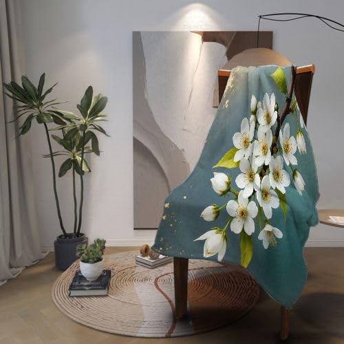 Mantas para Sofas Grandes 220x240 Flor de Peral Blanca, Manta Termica Franela Mantilla Felpa para Cama 135/150, Mantitas Polar Suave y Cálida para Perro Mascota Habitacion Dormitorio