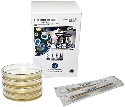 Student Bacteria Growing Science Fair Kit. Four (4) Pre-Poured Agar Plates (100mm) & Swabs. Perfect for Kids. Great for Learning About Microbiology. Free eBook Available.