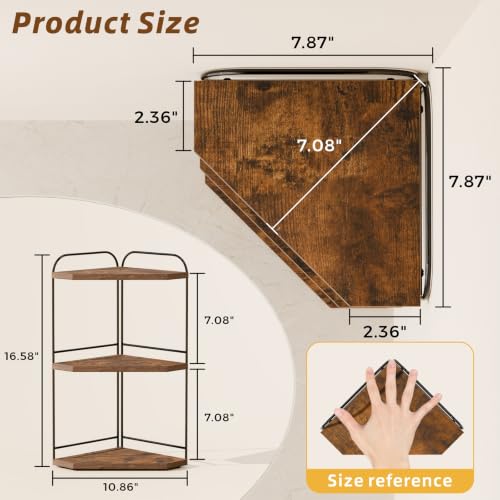 Image of Corner Bathroom Counter Organizer, 3-Tier Wood Countertop Organizer for Perfume, Makeup Storage, Skincare Organizers for Vanity, Counter Corner Shelf for Kitchen, Bathroom, Dresser (Brown, 2 Pack)