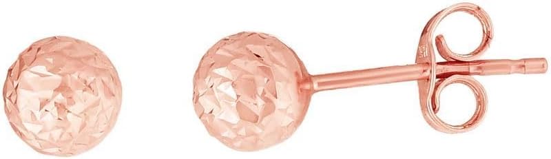 14k Gold Rose Finish 5mm Sparkle-Cut Ball Post Earrings With Push Back Clasp Ball Earring for Women