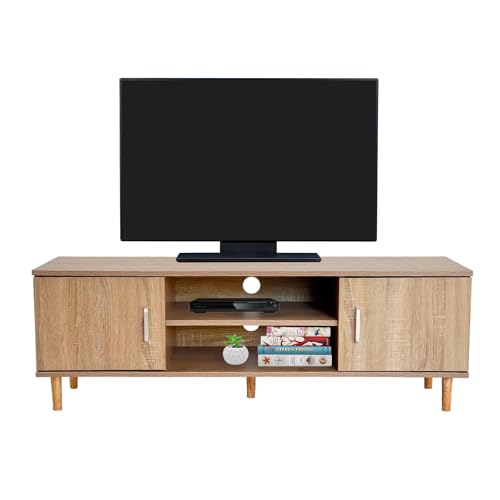 Catálogo para Comprar On-line Conjuntos de muebles disponible en línea. 45 TOPLIVING Centro de Entretenimiento Rack para TV Estilo Madera Roble con Puertas y Entrepaños, Mueble TV con Espacios de Almacenamiento Amplios de MDF Color Café Claro