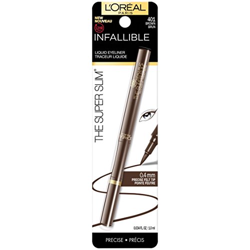 L'Oreal Paris Cosmetics L'Oreal Paris Makeup Infallible Super Slim Long-Lasting Liquid Eyeliner, Ultra-Fine Felt Tip, Quick Drying Formula, Glides on Smoothly, Brown, 0.03 fl oz., 1 Count