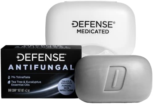Defense Antifungal Medicated Bar Soap | Intensive Fungus Treatment for Athlete's Foot, Ringworm, Jock Itch and Skin Fungal Infections (One Bar with Snap-Tight Case)