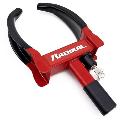 RADIKAL RK1001 Antivol Voiture Sabot Roue Premium, Antivol Remorque Bloque Roue, Serrure Anti-Perçage, Robuste Griffe de Pneu Sécurité Antidémarrage, Réglable 18-29 Universel Auto Camping Car Caravane
