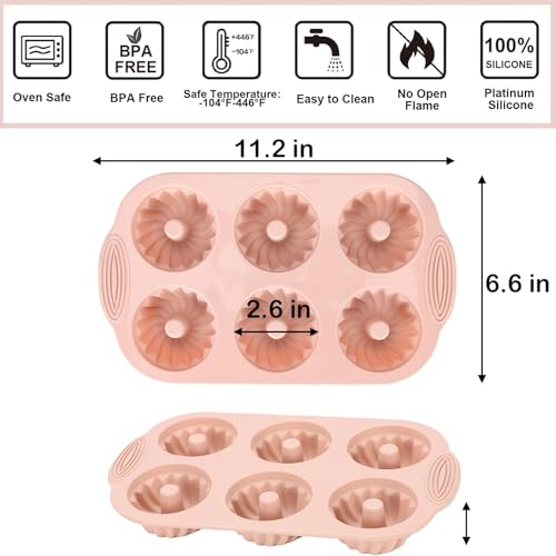 صينية كيك صغيرة، قوالب كيك أنبوبية سيليكون بتصميم مخدد، قالب كيك بـ6 تجاويف، قوالب خبز غير لاصقة، باللونين الوردي والأزرق والرمادي، مثالية للكب كيك والحلويات والخبز المنزلي، طقم من 3 قطع